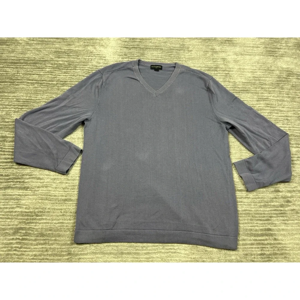 Banana Republic Sweater Mens XL Blue Long‎ Sleeve V-Neck 100% Cotton